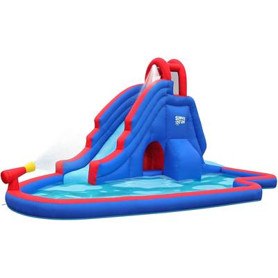 Sunny & Fun Slide 'N Spray Inflatable Water Slide Park & Blow up Pool with Air Pump - Blue