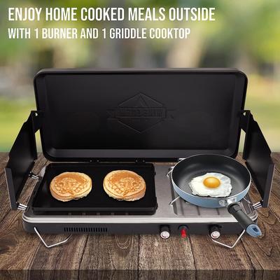 Hike Crew 2-in-1 Camping Portable Propane Stove with Grill and Integrated Igniter