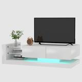 LED TV Stand 70" High Gloss Entertainment Center TV Console with Storage, TV Cabinet with 2 Glass Open Shelves for 61" & Up TVs