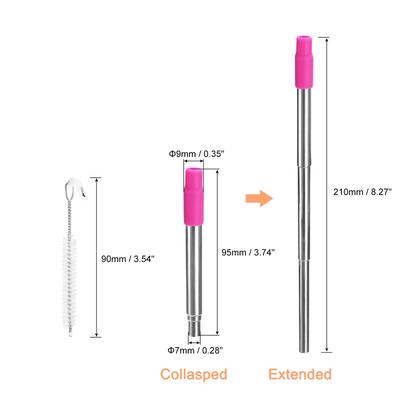 1 Set Reusable Telescopic Stainless Steel Straws with Silicone Nozzle