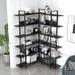 EEPHO 74.8 Inch Bookshelf L-shape MDF Boards Stainless Steel Frame Corner 6-tier Shelves Adjustable Foot Pads Black