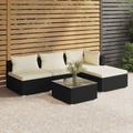 Htovila 5 Piece Garden Set with Cushions Poly Rattan Black