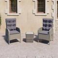 Htovila 3 Piece Patio Bistro Set Poly Rattan and Glass Gray