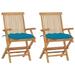 Htovila Patio Chairs with Blue Cushions 2 pcs Solid Teak Wood