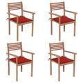 Htovila Patio Chairs 4 pcs with Red Cushions Solid Teak Wood