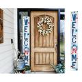 72in 4th of July Welcome Sign Set - Patriotic Wooden Porch Decor - Vertical Welcome Porch Sign w/ Wreath Design Independence Day Outdoor Display