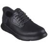 Slip-On Sneaker SKECHERS "GARZA", Herren, Gr. 47,5, schwarz, Leder, casual, Schuhe, Slipper mit Heel Pillow™ Fersenkissen für eine optimale Passform