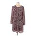 MNG Suit Casual Dress - Mini Crew Neck 3/4 sleeves: Burgundy Paisley Dresses - Women's Size 8 - Print Wash