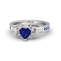 RS JEWELS Gorgeous Women's .925 Sterling Silver Engagement Wedding 1.00 Ct Heart & Round Cut Blue Sapphire 14KT White Gold Plated Promise Claddagh Ring (S 1/2)