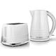 TOWER Solitaire White 1.5L 3KW Jug Kettle & 2 Slice Toaster. Matching Modern Design Kettle & Toaster Set in White with Chrome Accents
