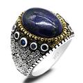 NA jewelry Men's Natural Stone Ring 925 Silver Large Agate/chalcedony/garnet/lapis Lazuli Men's Ring Turkish Jewelry Turkish ring (Gem Color : Lapis Lazuli, Ring Size : 7) (8 Lapis Lazuli)