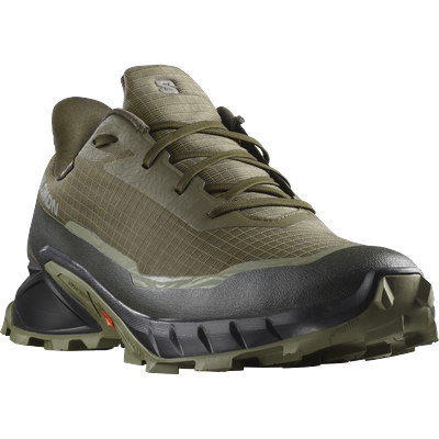 Trailrunningschuh SALOMON "ALPHACROSS 5 GORE-TEX", Gr. 41, grün (oliv), Textil, Synthetik, sportlich, Schuhe, wasserdich