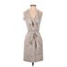 Ann Taylor Casual Dress - Sheath V Neck Sleeveless: Tan Print Dresses - Women's Size 0