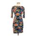 Love Chesley Casual Dress - Bodycon Crew Neck 3/4 sleeves: Blue Floral Dresses - Women's Size Medium