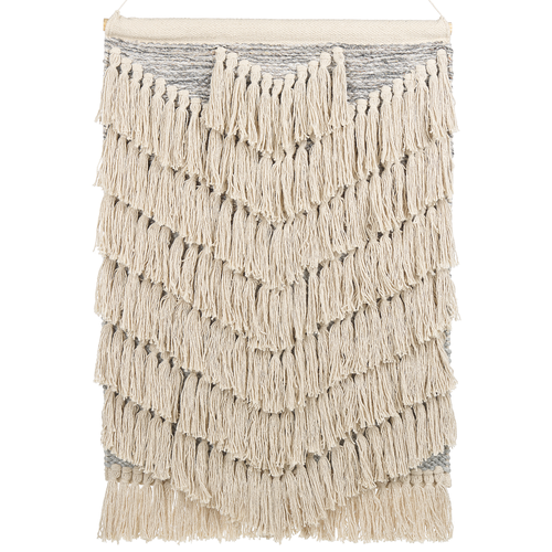 Wandbehang Beige von Hand gewebte Baumwolle mit Quasten Wanddekor zum Aufhängen Dekoration Boho Stil Wohnzimmer Schlafzimmer