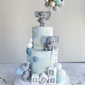 Baby Elephant Cake Topper Soft rubber Elephant Baby Blocks Balloon Cake Decor Baby shower Kids 1th