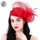 FS Bridal Wedding Red Hats Fascinators For Woman Church Cocktail Tea Party Sinamay Feather Veil