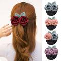 rygai Women Hair Net Floral Decor Hollow Out Elastic Contrast Color Exquisite Hair Decoration Anti-falling Faux Leaf Nurse Hair Snood Headdress Pink