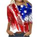 SOOMLON Womens 4th Of July Independence Day American Flag Top Retro Print Loose Tops Crew Neck 3/4 Sleeve Red L
