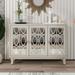 Sideboard with Glass Doors, 3 Door Mirrored Buffet Cabinet with Silver Handle