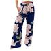 Brglopf Women s Casual Cotton Linen Palazzo Pants Smocked Elastic Waist Wide Leg Long Trousers with Pockets Loose Floral Beach Pants for Women(Blue S)