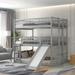 Triple Bunk Bed with Built-in Ladder and Slide, Wooden Full Over Full Over Full Bunkbed Frame