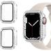 2 Pack Diamond Case Tempered Glass Screen Protector Compatible with iWatch 45mm Series 8 Series 7 Bling Diamonds Hard PC Case Protective Cover Compatible with iWatch 45mm (Clear/Clear)