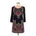 Cha Cha Vente Casual Dress - Shift Scoop Neck 3/4 sleeves: Black Paisley Dresses - Women's Size Medium - Print Wash