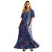 Plus Size Women's Flutter-Sleeve Crinkle Dress by Roaman's in Teal Flowy Batik (Size 34/36)