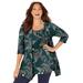Plus Size Women's Impossibly Soft Cardigan & Tank Duet by Catherines in Emerald Green Paisley Floral (Size 5X)
