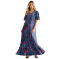 Plus Size Women's Flutter-Sleeve Crinkle Dress by Roaman's in Teal Flowy Batik (Size 38/40)