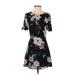 Leith Casual Dress - A-Line Crew Neck Short sleeves: Black Floral Dresses - Women's Size 2X-Small