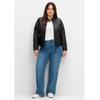 Weite Jeans SHEEGO "Große Größen", Damen, Gr. 44, Normalgrößen, blau (blau denim), Obermaterial: 99% Baumwolle, 1% Elasthan, unifarben, casual, weit lang, Jeans, ELLA für kräftige Oberschenkel und Waden