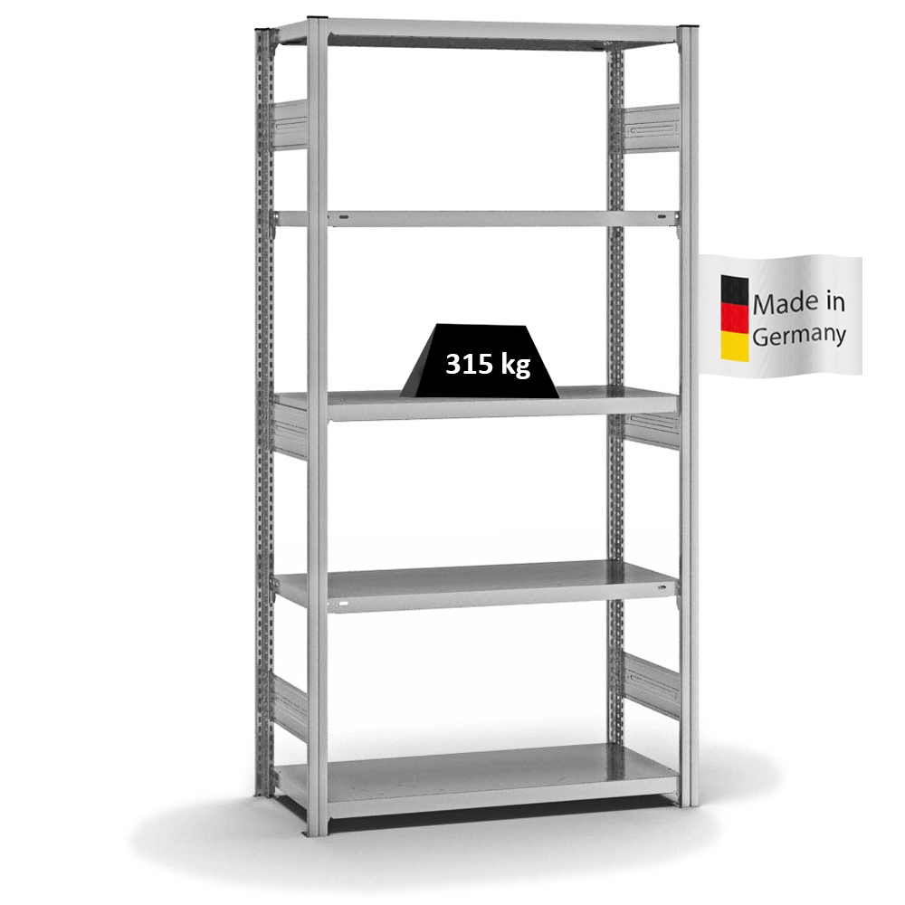 PROREGAL Fachbodenregal Stecksystem | Grundregal | HxBxT 200x100x40cm | 5 Ebenen | Fachlast 315 kg | Beidseitig nutzbar | Verzinkt Image