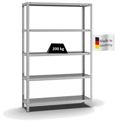 PROREGAL Fachbodenregal Schraubsystem | Grundregal | HxBxT 200x130x40cm | 5 Ebenen | Fachlast 200 kg | Beidseitig nutzbar | Verzinkt Image