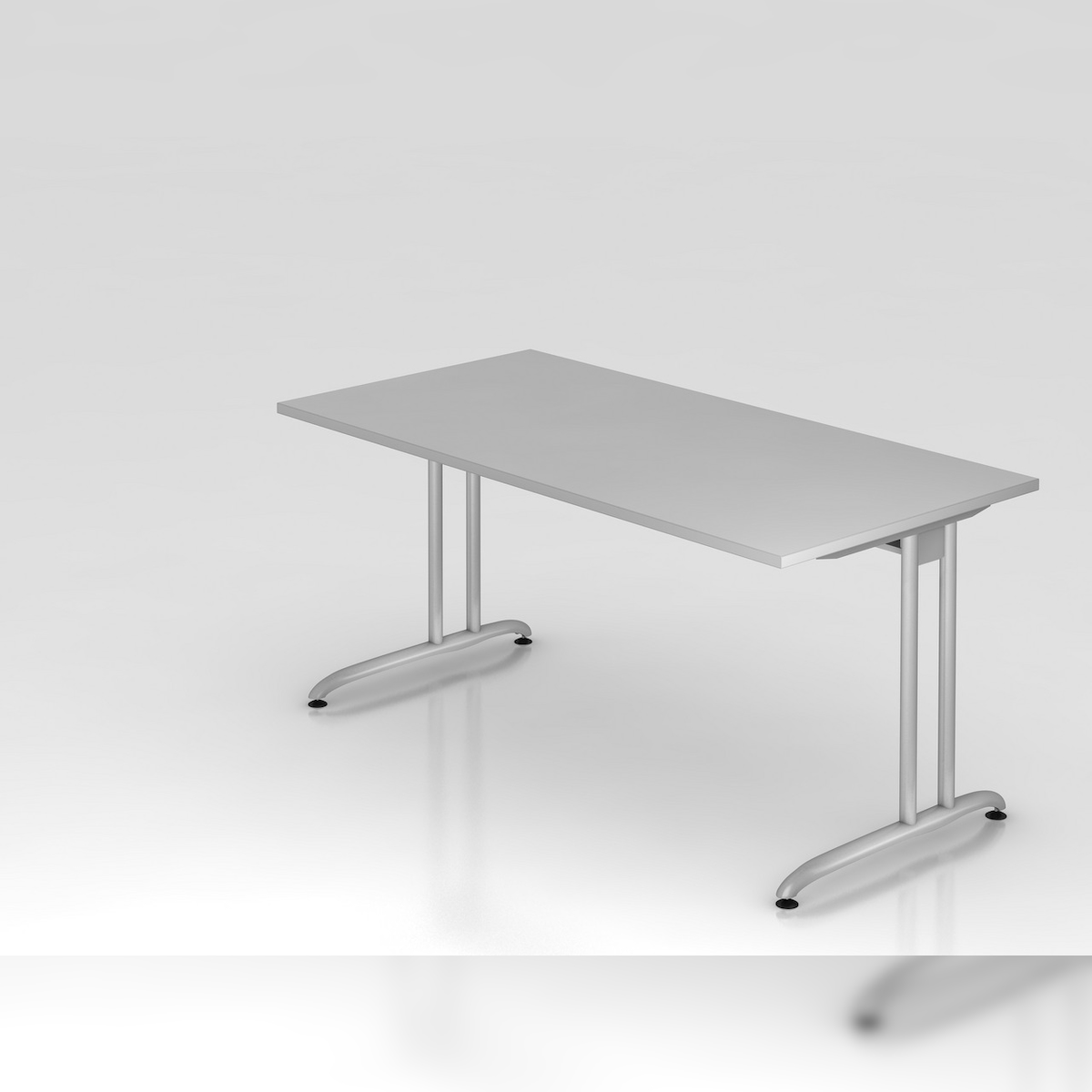 PROREGAL Schreibtisch Markku | Grau | BxT 160x80cm | Arbeitshöhe 72cm | höhenjustierbar 0-10 mm | C-Fuß-Gestell Silber | Bürotisch Image