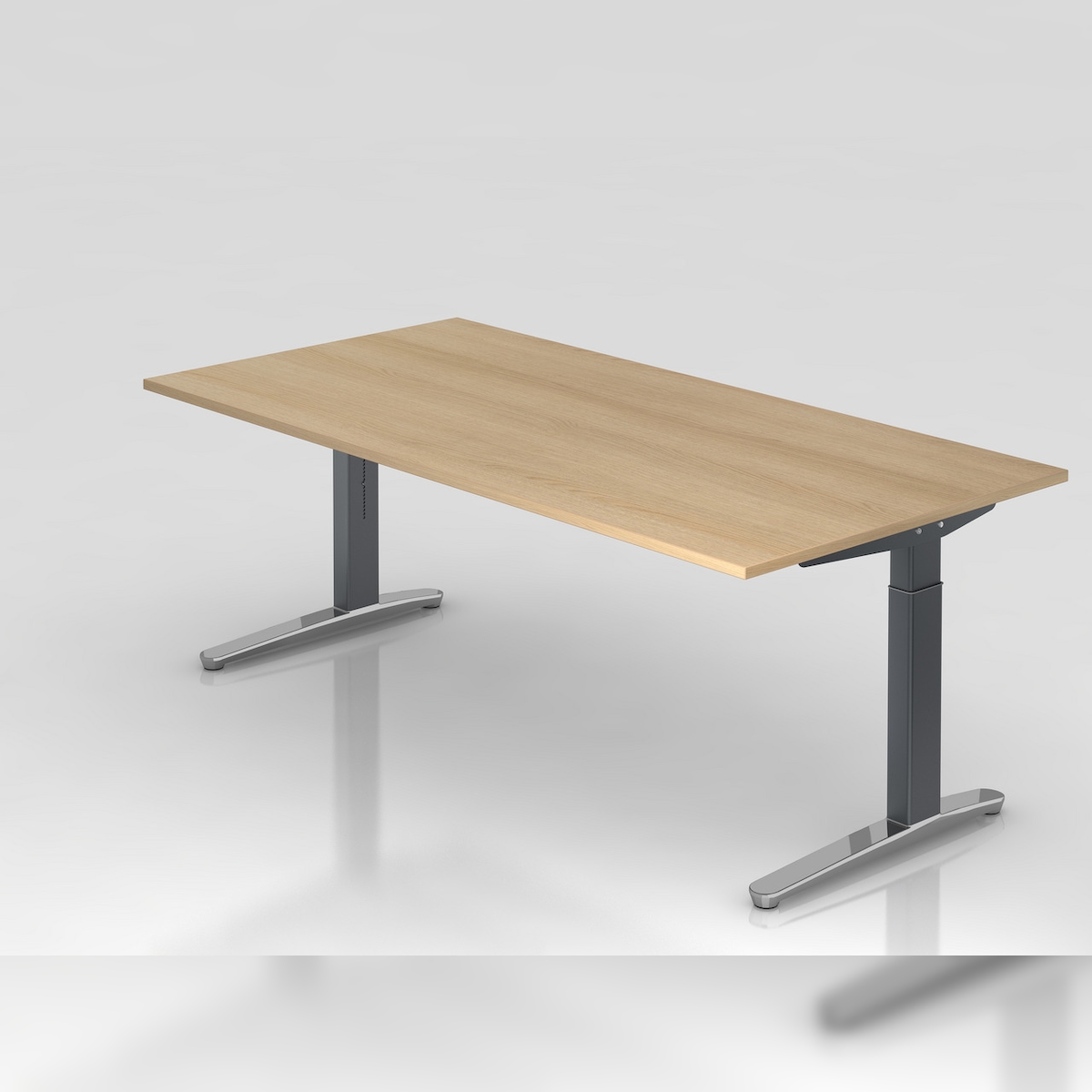 PROREGAL Schreibtisch Mika | Eiche | Graues Gestell poliert | BxT 200x100cm | Arbeitshöhe 65-85cm | höhenjustierbar, 1cm Raster | C-Fuß-Gestell Image