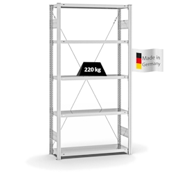 PROREGAL Fachbodenregal Stecksystem | Grundregal | HxBxT 200x100x30cm | 5 Ebenen | Fachlast 220 kg | Einseitig nutzbar | Lichtgrau Image