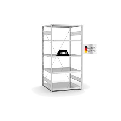 PROREGAL Fachbodenregal Stecksystem | Grundregal | HxBxT 200x100x80cm | 5 Ebenen | Fachlast 130 kg | Einseitig nutzbar | Lichtgrau Image