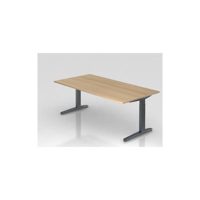 PROREGAL Schreibtisch Mika | Eiche | Graues Gestell | BxT 200x100cm | Arbeitshöhe 65-85cm | höhenjustierbar, 1cm Raster | C-Fuß-Gestell Image