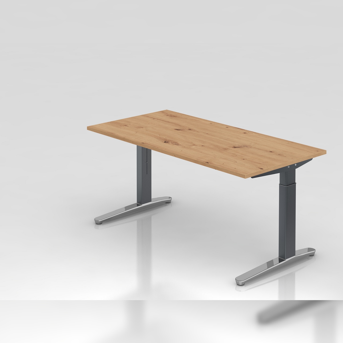 PROREGAL Schreibtisch Mika | Asteiche | Graues Gestell poliert | BxT 160x80cm | Arbeitshöhe 65-85cm | höhenjustierbar, 1cm Raster | C-Fuß-Gestell Image