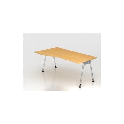 PROREGAL Schreibtisch Keijo | Buche | BxT 180x100/80cm | Höhe 68-76cm | stufenlos höhenverstellbar | A-förmiges Rundrohrgestell Silber | Bürotisch Image