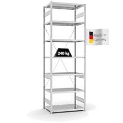PROREGAL Fachbodenregal Stecksystem | Grundregal | HxBxT 300x100x60cm | 7 Ebenen | Fachlast 240 kg | Einseitig nutzbar | Lichtgrau Image