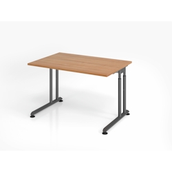PROREGAL Schreibtisch Nilo | Nussbaum | Graues Gestell | BxT 120x80cm | Arbeitshöhe 68-82cm | höhenjustierbar, 1cm Raster | C-Fuß-Gestell Image