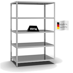 PROREGAL Fachbodenregal Schraubsystem | Grundregal | HxBxT 200x130x80cm | 5 Ebenen | Fachlast 350 kg | Beidseitig nutzbar | Verzinkt Image