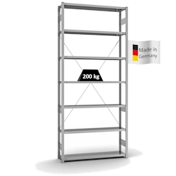 PROREGAL Fachbodenregal Stecksystem | Grundregal | HxBxT 300x130x30cm | 7 Ebenen | Fachlast 200 kg | Einseitig nutzbar | Verzinkt Image