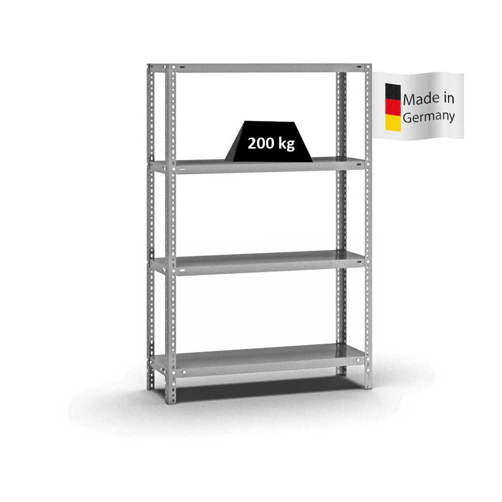 PROREGAL Fachbodenregal Schraubsystem | Grundregal | HxBxT 150x100x30cm | 4 Ebenen | Fachlast 200 kg | Beidseitig nutzbar | Verzinkt Image