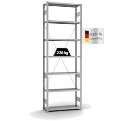 PROREGAL Fachbodenregal Stecksystem | Grundregal | HxBxT 300x100x30cm | 7 Ebenen | Fachlast 220 kg | Einseitig nutzbar | Verzinkt Image