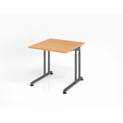 PROREGAL Schreibtisch Nilo | Buche | Graues Gestell | BxT 80x80cm | Arbeitshöhe 68-82cm | höhenjustierbar, 1cm Raster | C-Fuß-Gestell | Bürotisch Image