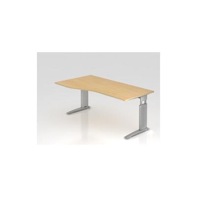 PROREGAL Schreibtisch Mauri | Ahorn | Silber Gestell | BxT 180x80/100cm | Arbeitshöhe 68-86cm | höhenjustierbar, 2cm Raster | C-Fuß-Gestell Image